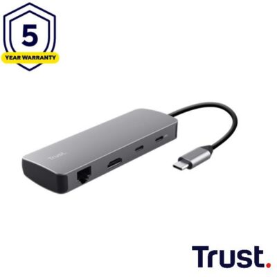 ADATTATORE DOCKING STATION MULTIPORT 8 IN 1, 1 HDMI 4K (60HZ)+ 1 LAN + 1 SD/MICRO SD READER + 2P USB-A + 2P USB-C TRUST DALYX 8-IN-1 – ALLUMINIO