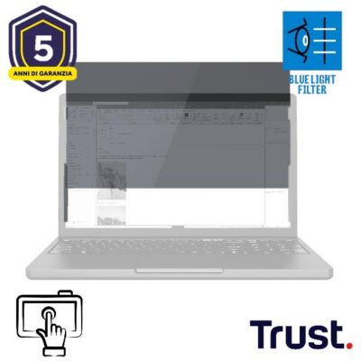 FILTRO SCHERMO PRIVACY 15,6″ (194MM x 344MM) BLUE FILTER, VISUALE 60° E TOUCHSCREEN – TRUST PRIMO 15,6″ PRIVACY FILTER