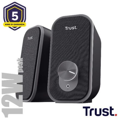 SET ALTOPARLANTI SPEAKERS 2.0 12W PICCO (6W RMS) CON PRESA PER CUFFIE – TRUST ADOR 2.0 – NERO/GRIGIO