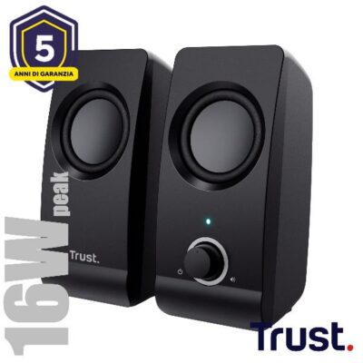 SET ALTOPARLANTI SPEAKERS 2.0 16W PICCO (8W RMS) – TRUST REMO 2.0 – NERO