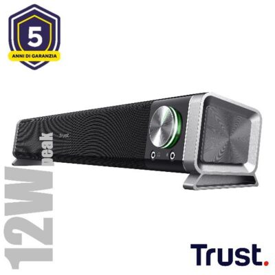 SOUNDBAR SPEAKERS 12W PICCO (6W RMS) CON INGRESSO AUX E CUFFIA – TRUST ASTO NERO/ALLUMINIO