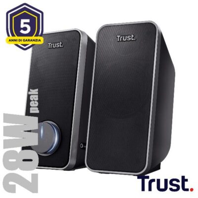 SET ALTOPARLANTI SPEAKERS 2.0 28W PICCO (14W RMS) CON INGRESSO JACK 3,5MM – TRUST ARYS – NERO