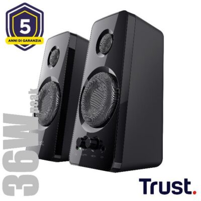 SET ALTOPARLANTI SPEAKERS 2.0 36W PICCO (18W RMS) CON INGRESSO JACK 3,5MM – TRUST TYTAN 2.0 – NERO