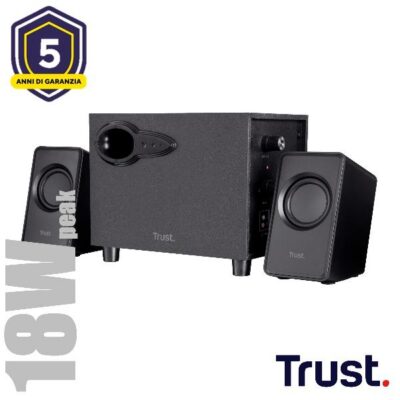 SET ALTOPARLANTI SPEAKERS 2.1 18W PICCO (9W RMS) CON SUB WOOFER LEGNO – TRUST AVORA – NERO