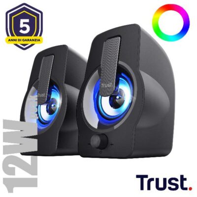 SET ALTOPARLANTI SPEAKERS 2.0 12W PICCO (6W RMS) ILLUMINATI LED RGB – TRUST GEMI – NERO
