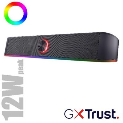 SOUNDBAR GAMING SPEAKERS 12W PICCO (6W RMS) ILLUMINATA RGB CON INGRESSO AUX E CUFFIA 6W RMS (12W PICCO) – TRUST GXT619 THORNE – NERO