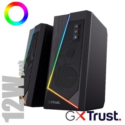 SET GAMING ALTOPARLANTI SPEAKERS 2.0 12W PICCO (6W RMS) ILLUMINATI LED RGB – TRUST GXT609 ZOXA RGB