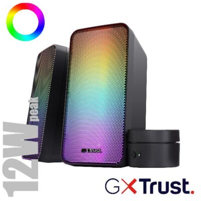 SET GAMING ALTOPARLANTI SPEAKERS 2.0 12W PICCO (6W RMS) ILLUMINATI LED RGB CON TELECOMANDO – TRUST GXT611 WEZZ
