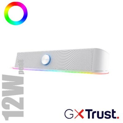 SOUNDBAR GAMING SPEAKERS 12W PICCO (6W RMS) ILLUMINATA RGB CON INGRESSO AUX E CUFFIA 6W RMS (12W PICCO) – TRUST GXT619W THORNE – BIANCO