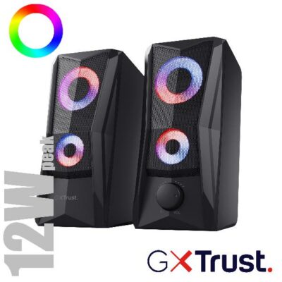 SET GAMING ALTOPARLANTI SPEAKERS 2.0 12W PICCO (6W RMS) ILLUMINATI LED RGB – TRUST GXT 606 JAVV RGB