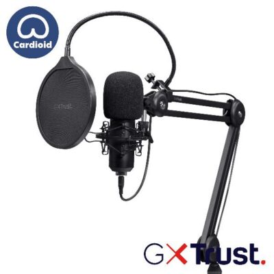MICROFONO CARDIOIDE GAMING CABLATO USB 2,5M CON BRACCIO REGOLABILE PER STUDIO DI REGISTRAZIONE – TRUST GXT 270 EMITA II+ – NERO