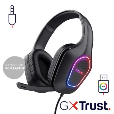 CUFFIE GAMING CABLATE JACK 3,5MM MULTIPIATTAFORMA CON USB PER ILLUMINAZIONE LED, DRIVER 50MM – TRUST GXT416 ZIROX – NERO