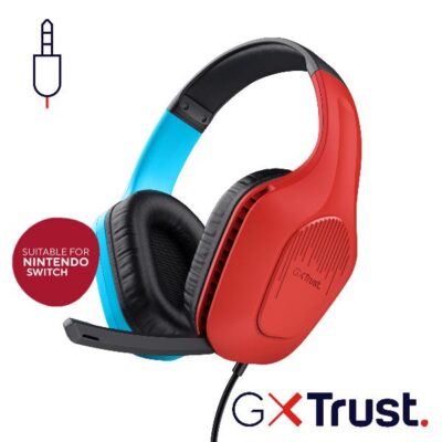 CUFFIE GAMING CABLATE JACK 3,5MM SWITCH® COMPATIBILE, DRIVER 50MM -TRUST GXT 416S ZIROX – ROSSO/BLU