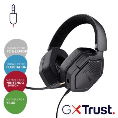 CUFFIE GAMING CABLATE JACK 3,5MM MULTIPIATTAFORMA OVER-EAR, DRIVER 50MM – TRUST GXT492 CARUS NERO
