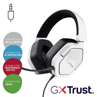 CUFFIE GAMING CABLATE JACK 3,5MM MULTIPIATTAFORMA OVER-EAR, DRIVER 50MM – TRUST GXT492W CARUS – BIANCO