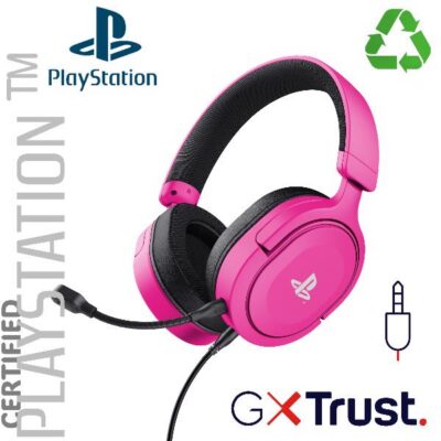 CUFFIE GAMING CABLATE JACK 3,5MM PLAYSTATION® PS5™ CERTIFICATE, DRIVER 50MM – PLASTICA RICICLATA 50% – TRUST GXT498P FORTA – ROSA
