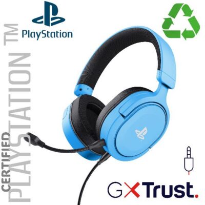 CUFFIE GAMING CABLATE JACK 3,5MM PLAYSTATION® PS5™ CERTIFICATE, DRIVER 50MM – PLASTICA RICICLATA 50% – TRUST GXT498B FORTA – BLU