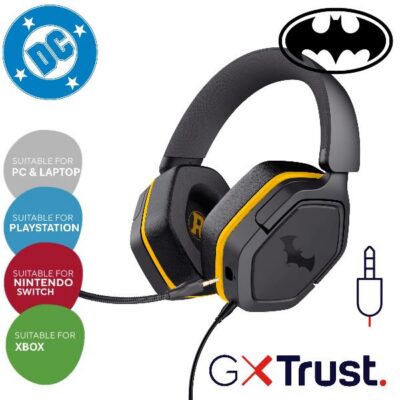 CUFFIE GAMING CABLATE JACK 3,5MM LICENZIATE BATMAN – MULTIPIATTAFORMA OVER-EAR, DRIVER 50MM – TRUST GXT492SM CARUS – NERO