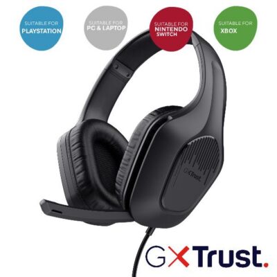 CUFFIE GAMING CABLATE JACK 3,5MM MULTIPIATTAFORMA, DRIVER 50MM – TRUST GXT415 ZIROX – NERO