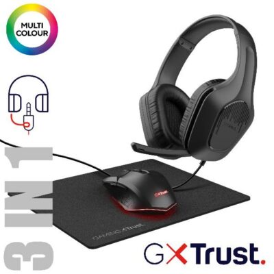 SET GAMING 3-IN-1 – CUFFIA + MOUSE + MOUSEPAD – TRUST GXT 790 NERO