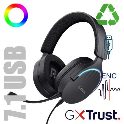 CUFFIE GAMING RGB CABLATE USB 7.1, MICROFONO STACCABILE CON RIDUZIONE DEL RUMORE, DRIVER 50MM – PLASTICA RICICLATA 85% – TRUST GXT490 FAYZO NERO