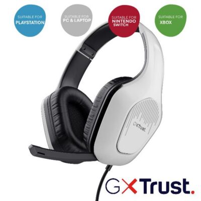 CUFFIE GAMING CABLATE JACK 3,5MM MULTIPIATTAFORMA, DRIVER 50MM – TRUST GXT415 ZIROX – BIANCO