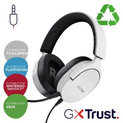 CUFFIE GAMING CABLATE JACK 3,5MM MULTIPIATTAFORMA, OVER-EAR, DRIVER 50MM – PLASTICA RICICLATA 35% – TRUST GXT489W FAYZO BIANCO