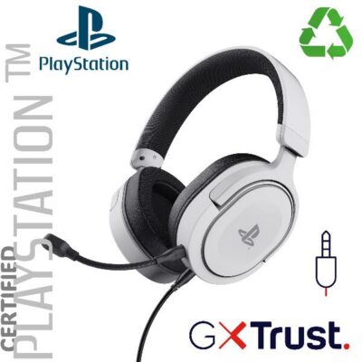 CUFFIE GAMING CABLATE JACK 3,5MM PLAYSTATION® PS5™ CERTIFICATE, DRIVER 50MM – PLASTICA RICICLATA 35% – TRUST GXT498W FORTA BIANCO