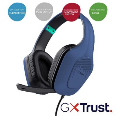CUFFIE GAMING CABLATE JACK 3,5MM MULTIPIATTAFORMA, DRIVER 50MM – TRUST GXT415B ZIROX – BLU