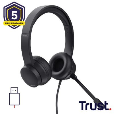 CUFFIE ON-EAR CABLATE 1,8M USB CON MICROFONO FLIP TO MUTE – TRUST AYDA USB – NERO