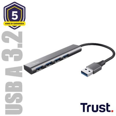 HUB USB A 3.2 CON 4 PORTE USB-A 3.2 – TRUST HALYX – ALLUMINIO