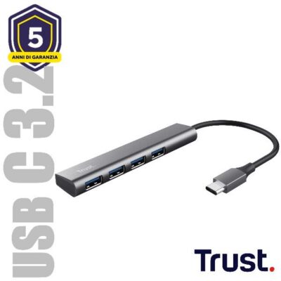 HUB USB C CON 4-PORT USB-C 3.2 – TRUST HALYX – ALLUMINIO