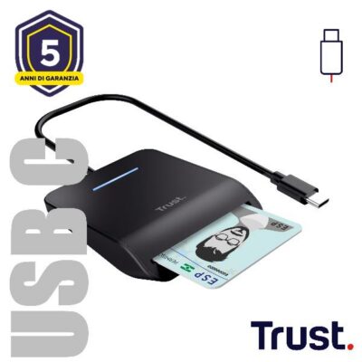 LETTORE DI SMART CARD DNI (TIPO TESSERA SANITARIA) – USB C – TRUST PRIMO NERO