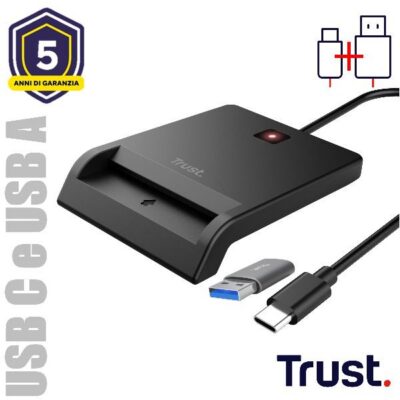 LETTORE DI SMART CARD DNI (TIPO TESSERA SANITARIA) – USB C/USB A – TRUST PRIMO NERO