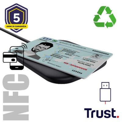 LETTORE DI SMART CARD CONTACTLESS (TIPO CARTA IDENTITA’) – 85% PLASTICA RICICLATA – TRUST CETO NERO