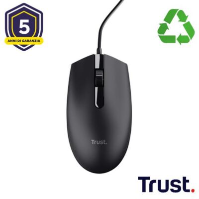 MOUSE CABLATO 160CM – PLASTICA RICICLATA 85% – TRUST B2B TM-101 ECO NERO
