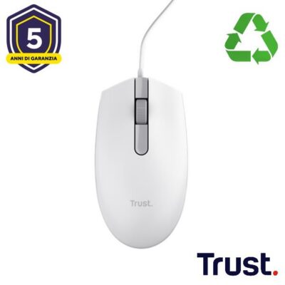 MOUSE CABLATO 160CM – PLASTICA RICICLATA 50% – TRUST B2B TM-101 ECO BIANCO