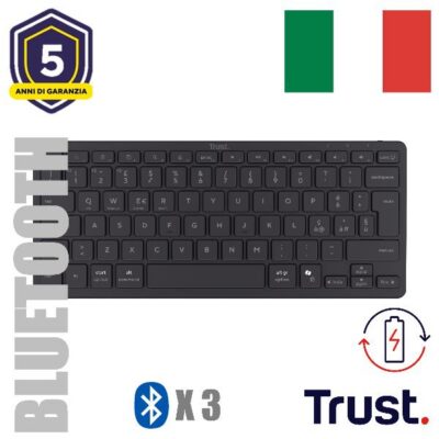 TASTIERA WIRELESS BLUETOOTH RICARICABILE MULTICONNECT 3 BT – LAYOUT ITALIANO – TRUST NADO II – NERA