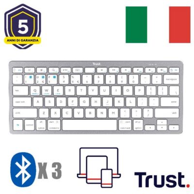 TASTIERA WIRELESS BLUETOOTH MULTICONNECT 3 BT – LAYOUT ITALIANO – TRUST BASICS – ARGENTO/BIANCO