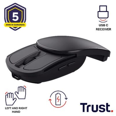MOUSE WIRELESS USB-C RICARICABILE RICHIUDIBILE TASCABILE – 2400DPI – TRUST ZYLO – NERO