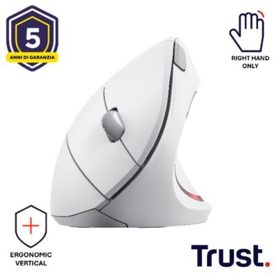 MOUSE ERGONOMICO VERTICALE WIRELESS – 1600DPI – TRUST VERTO – BIANCO