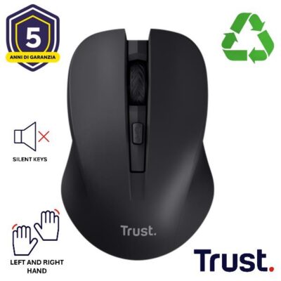 MOUSE WIRELESS SILENZIOSO – 1800DPI – PLASTICA RICICLATA 82% – TRUST MYDO – NERO