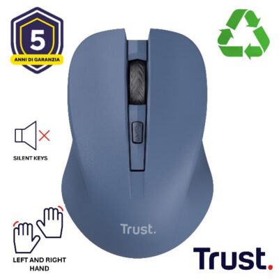 MOUSE WIRELESS SILENZIOSO – 1800DPI – PLASTICA RICICLATA 82% – TRUST MYDO – BLU