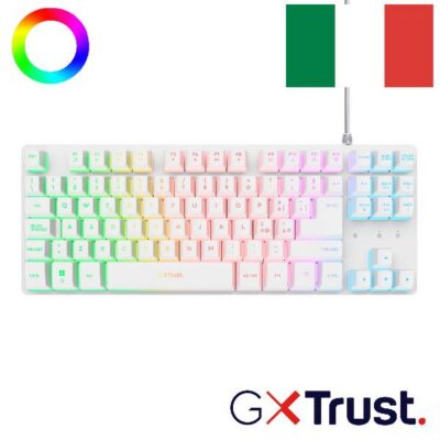 TASTIERA GAMING (COMPATTA TKL) CABLATA ILLUMINATA – LAYOUT ITALIANO – TRUST GXT833W THADO TKL – BIANCO