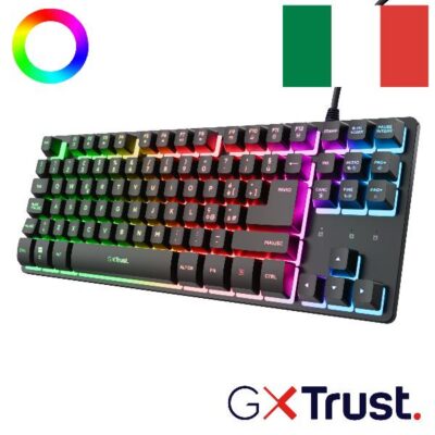 TASTIERA GAMING (COMPATTA TKL) CABLATA ILLUMINATA – LAYOUT ITALIANO – TRUST GXT833W THADO TKL – NERO