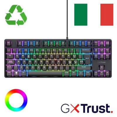 TASTIERA GAMING MECCANICA (COMPATTA TKL) CABLATA RGB – LAYOUT ITALIANO – TRUST GXT 864 CADA – NERO