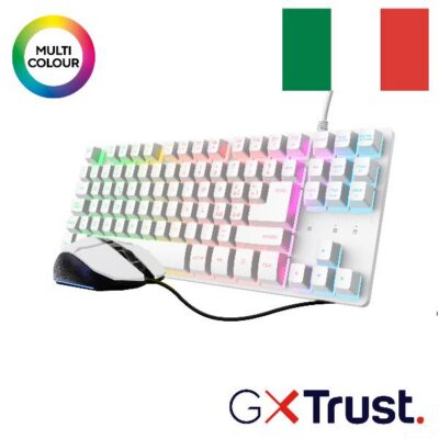 KIT DESK SET TASTIERA E MOUSE 2 IN 1 – PLASTICA RICICLATA 69% – TRUST GXT 798W BIANCO