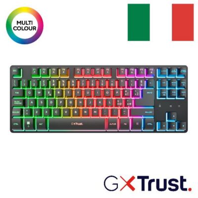 TASTIERA GAMING WIRELESS (COMPATTA TKL) ILLUMINATA – RICARICABILE – LAYOUT ITALIANO – TRUST GXT831W THADO TKL – NERO