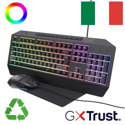 SET GAMING 3-IN-1 – TASTIERA + MOUSE + MOUSEPAD LAYOUT IT – TRUST GXT 791 NERO