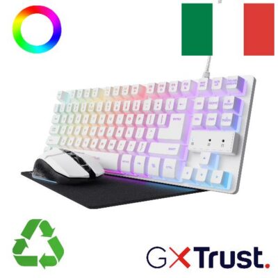SET GAMING 3-IN-1 – TASTIERA + MOUSE + MOUSEPAD – LAYOUT IT – TRUST GXT 794 BIANCO